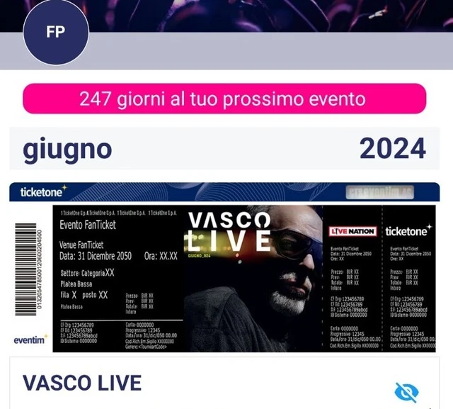 BIGLIETTI VASCO ROSSI per il 20/06/2024 A Milano EUR 110,00 PicClick IT