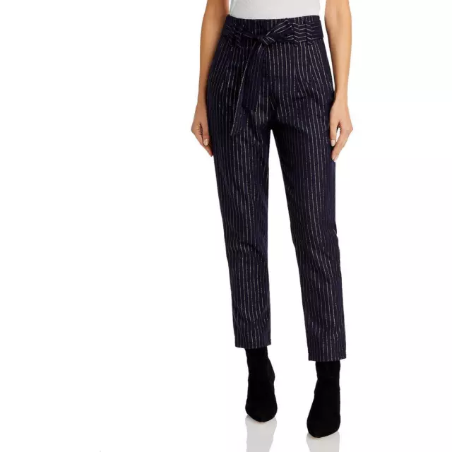 Aqua Womens Metallic Pinstripe Cropped High-Waist Pants BHFO 3315