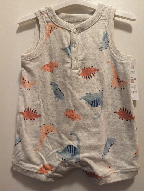 Carter's Infant Boys 3 Months Gray One Piece Dinosaur Print Bodysuit NWT