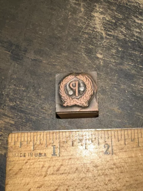 Printing Block “ Beautiful Wreath With Letter P ” Copper Face, Nice Details.