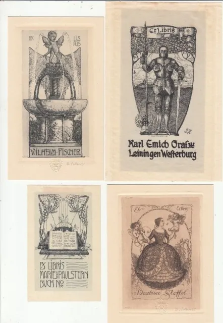 4 Exlibris Bookplate Radierungen Hans Volkert 1878-1945 Konvolut Lot 4 Akt