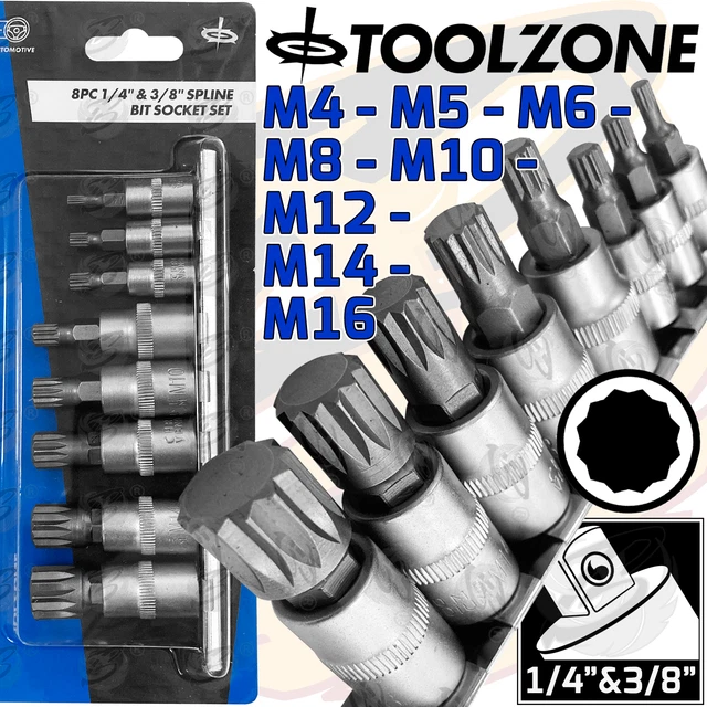 SPLINE BIT Socket Set 1/4" & 3/8" Drive M4-M16 Spline Bits Sockets Triple Square