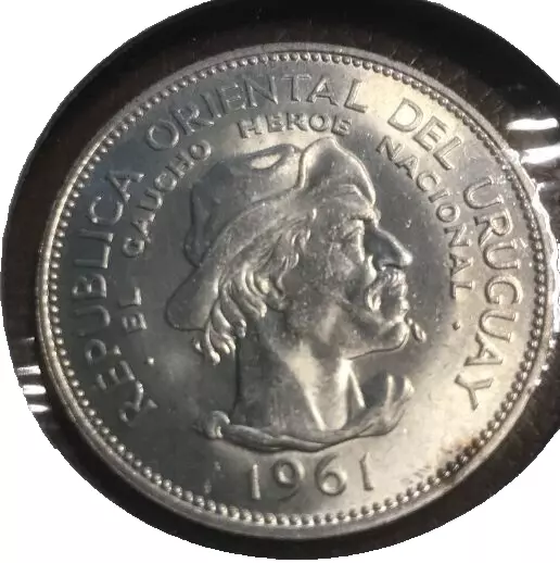 elf Uruguay 10 Pesos 1961 Silver Gaucho 150th Anniv of Independence