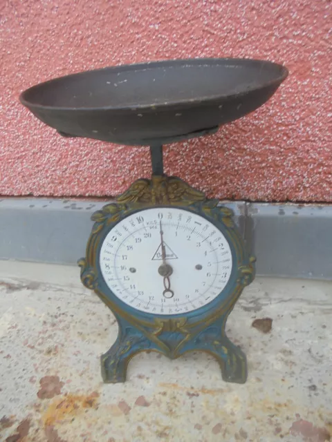 34290 Küchenwaage Tellerwaage Vollma Jugendstil Gußeisen gut 32cm vint scale