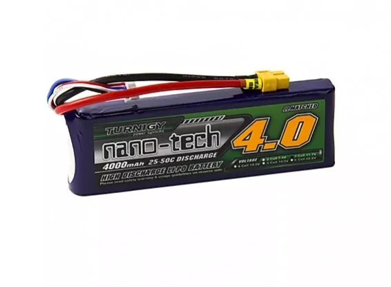 TURNIGY NANO-TECH 4000mAh 3S 11.1V 25C-50C LIPO BATTERY PACK XT60 RC