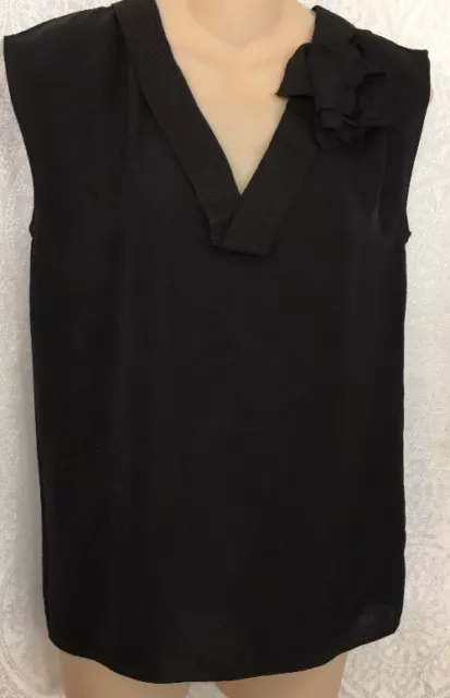 Lanvin Top Black Sleeveless File Trim With Flower Size 36 NWT $995 3