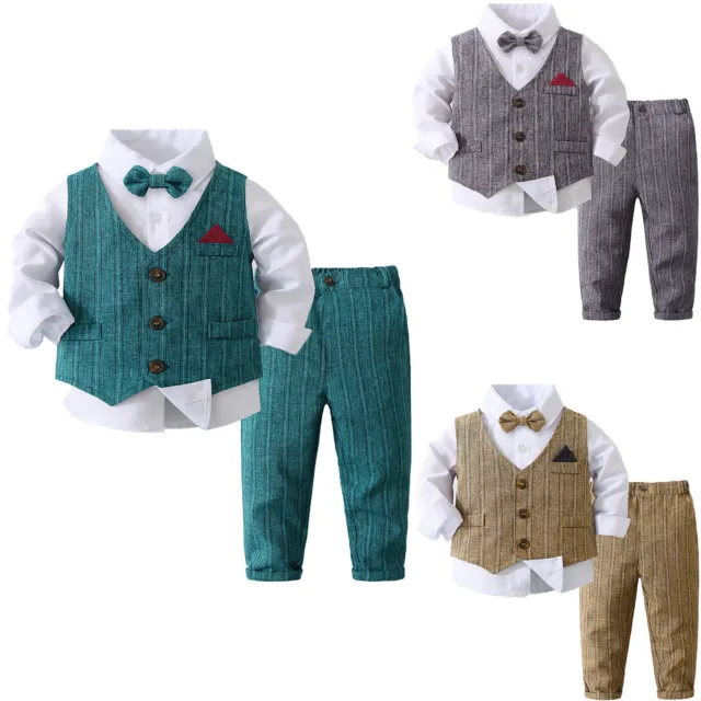 Baby Boys 4 Piece Gentleman Suits Long Sleeve Shirt+Waistcoat+Bowtie Pants Set