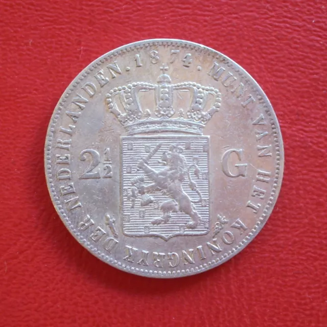 2 1/2 Gulden Netherlands 1874 vf Willem III/ Silver/ Km# 82