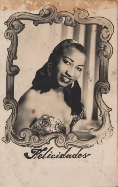 SALSA QUEEN CELIA CRUZ POSTCARD FELICIDADES PORTRAIT CUBA 1950s RPPC PHOTO 606