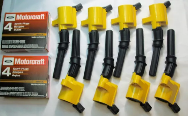 8 Ignition Coil DG-508 YELLOW + 8 Motorcraft Spark Plug SP479