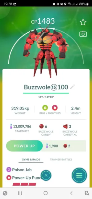Buzzwole ( Great League CP lower than 1500 ) Pokemon Trade Go