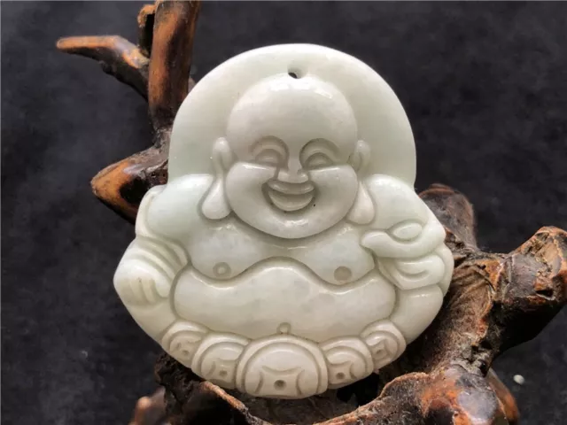 Chinese artisan Hand-carved Delicate natural Jadeite Buddhism pendant 392