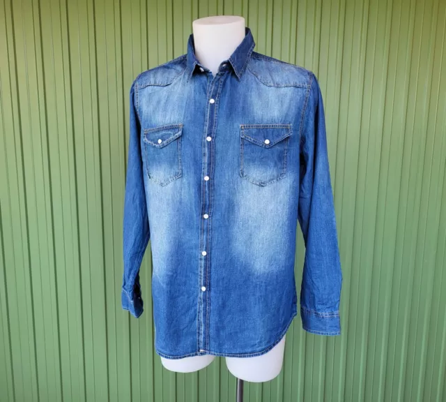 Camicia EL CHARRO Jeans cotone Blue 100% (Size XL) Vintage Anni 90 (PANINARO) 2