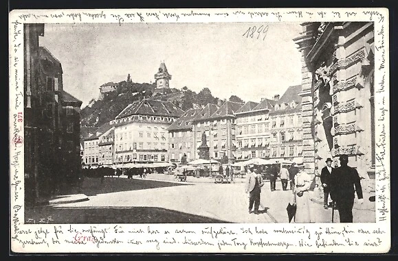 Ansichtskarte Graz, Straßenansicht mit Passanten 1899