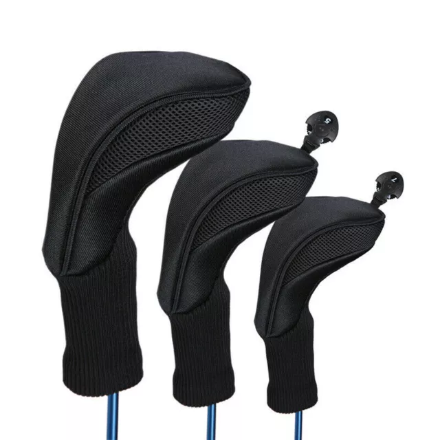 3PCS Golf Club Head Covers Set Driver 1/3/5 Fairway Woods Headcovers Long Neck