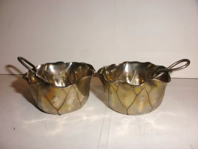 Antique Pair Of Aesthetic Shiebler Sterling Silver Leaf Form Open Salts & spoons