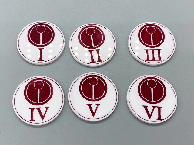 Libima 6-Pack PVC Objective Markers For Tabletop Gaming - Numbered 1-6 (Roman Numerals)