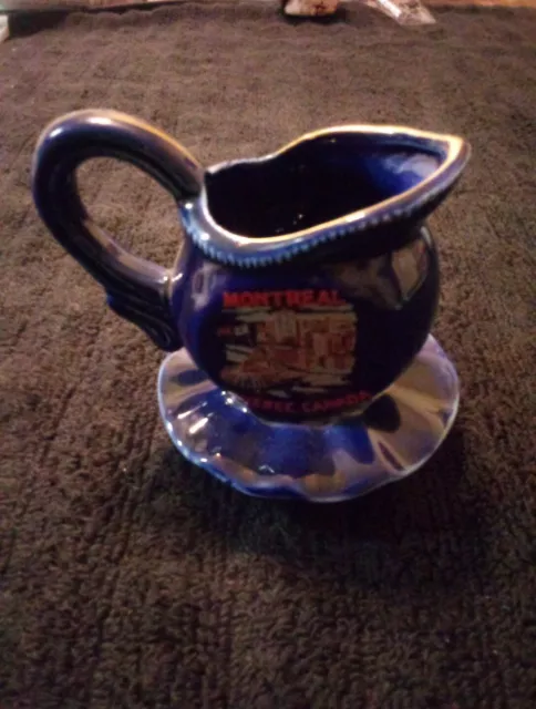 Rare Montreal Quebec Canada Mini Pitcher Toothpick Holder Blue