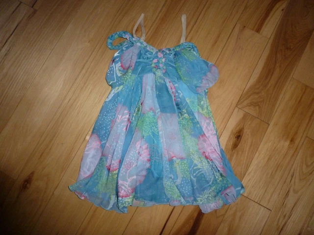 Blue Floral Dress Unitard Double Braid Hairpiece Size LC 10-12 Dance Costume NWO