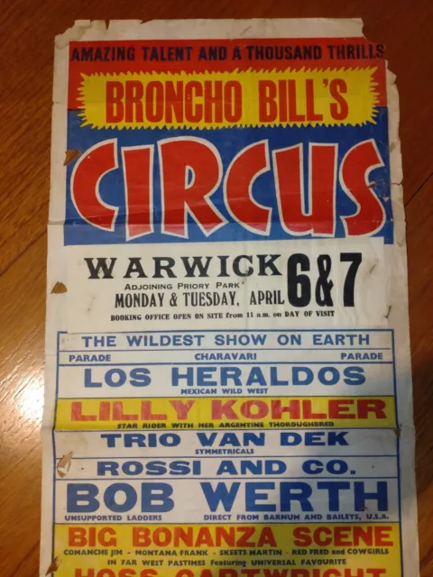 Broncho Bill's Circus Poster Pre Circus Hoffman "WARWICK INCIDENT"