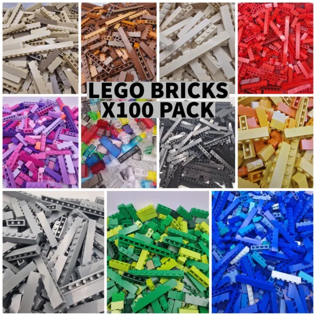 LEGO Brick Bundle x100 PACK, 1x2,3,4,6,8+ Random Basic Sizes LOT/Select Colour
