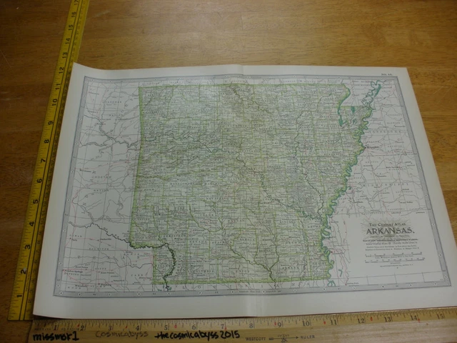 Arkansas No.44 1897 & 1902 the Century Atlas VINTAGE color map 12x16"