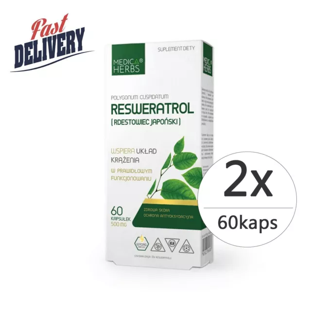 Resveratrol 120 kaps 500mg  (Polygonum cuspidatum) Antioxidans - Natürliche