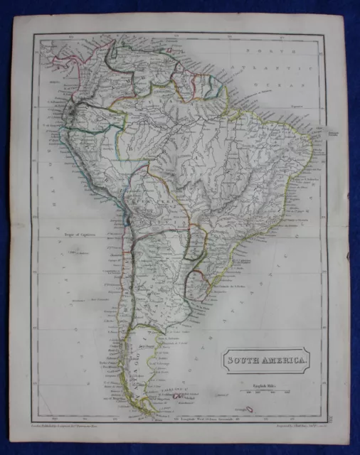 Original antique atlas map of SOUTH AMERICA, Samuel Butler, 1844