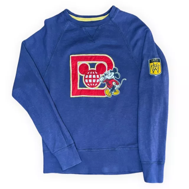 Disney Mickey Mouse Sweater Jumper Navy Blue Embroidered Cartoon Pullover M VGC