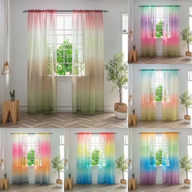 1 Pcs Gradient Color Drapes Eyelet Sheer Voile Livingroom Bedroom Tulle Curtain