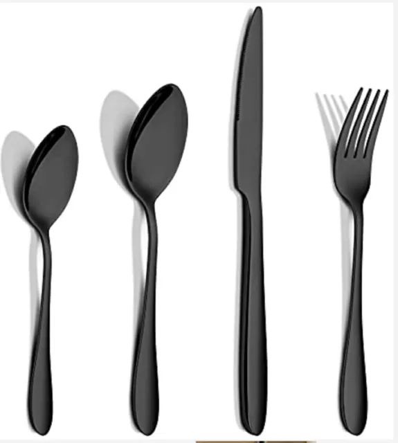 Stainless Steel Mirror Black  Cutlery Flatware Fork Spoon, 32pcs, Service For 8