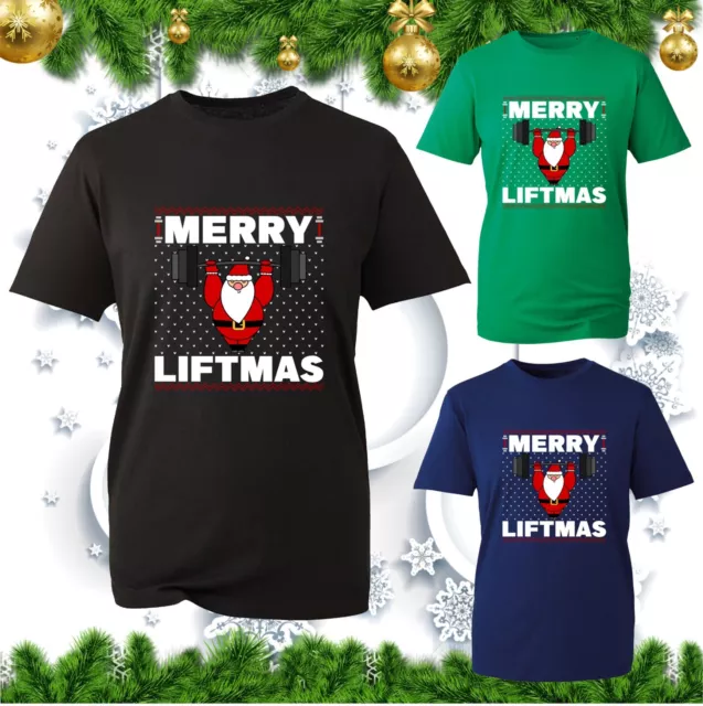 Merry Liftmas Christmas T-Shirt Funny Santa Weight Lifting Gym Fitness Xmas Top