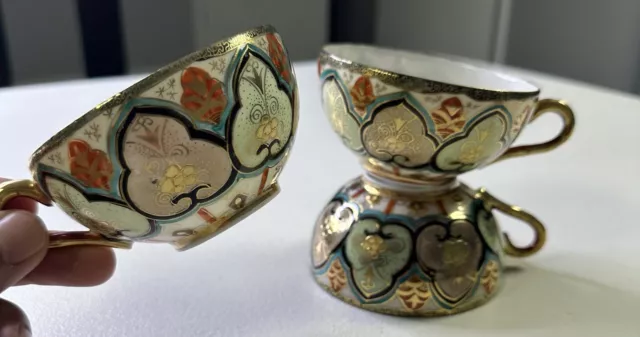 Vintage Nippon Hand Painted Gold  Tea Cup Set Of 3