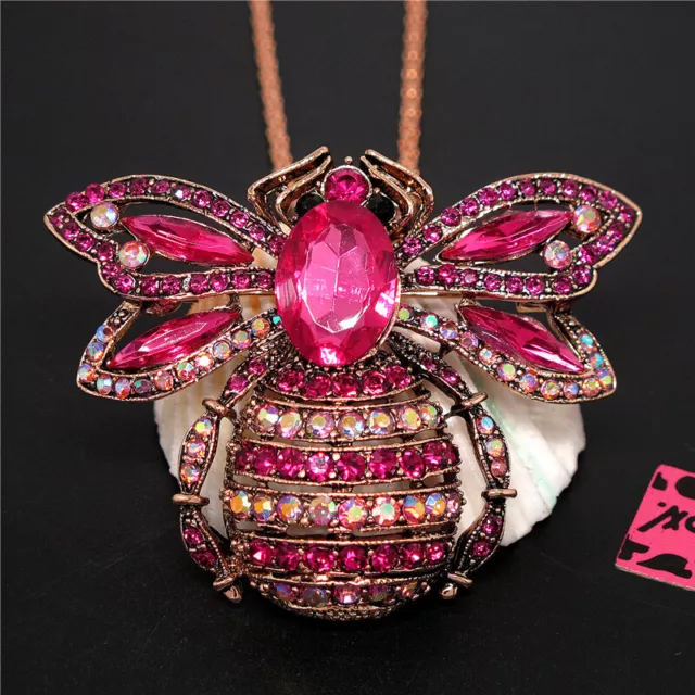 New Rose Cute Rhinestone Bee Honey Pendant Betsey Johnson Chain Necklace
