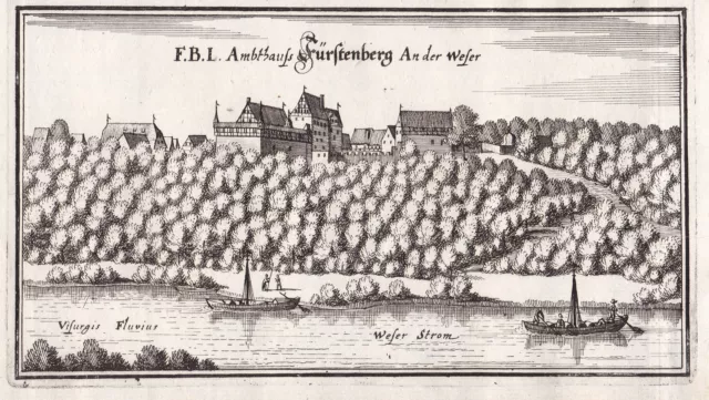 Fürstenberg Weser Holzminden Niedersachsen Ansicht Kupferstich Merian 1650