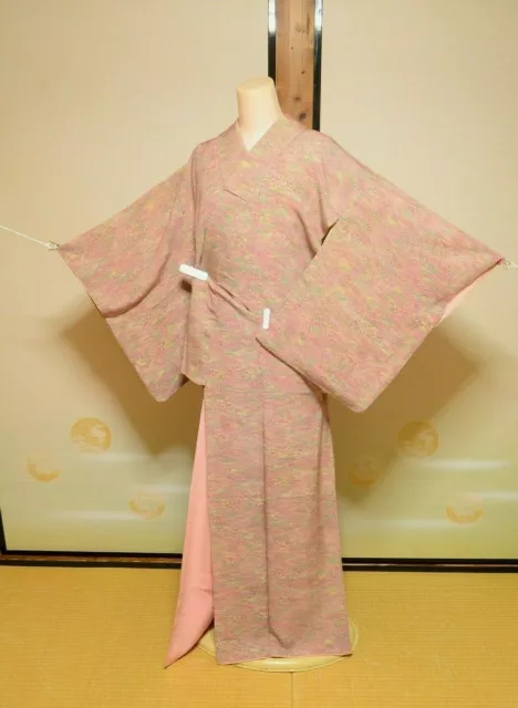 (with Flaws) Kimono Komon Silk Women Japanese vintage Robe 148cm /1090