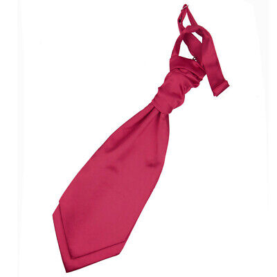 Crimson Red Boys Satin Plain Solid Pre-Tied Ruche Wedding Cravat by DQT