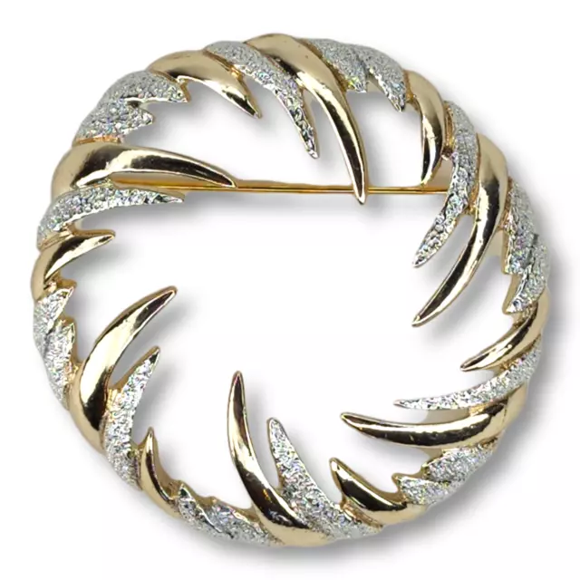 Vintage New Old Stock Sarah Coventry Circular Gold Tone Silver Tone Brooch Pin