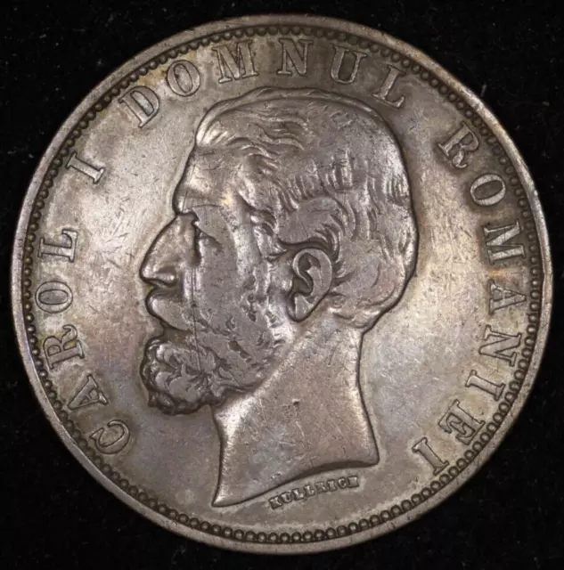 1880 Romania Silver 5 Lei Nice Detail