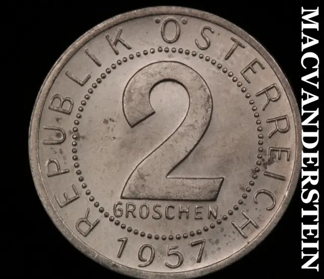 Austria: 1957 Two Groschen-Gem Brilliant Uncirculated Luster No Reserve #O6415