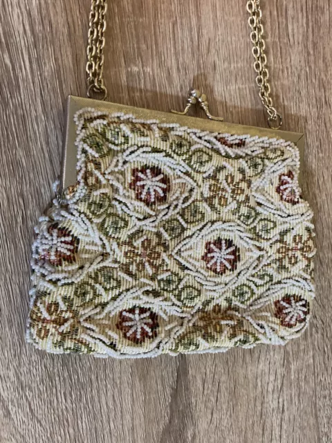 Beautiful 1950/60's Vintage Beaded Tapestry Evening/Clutch Bag Made in Hong Kong