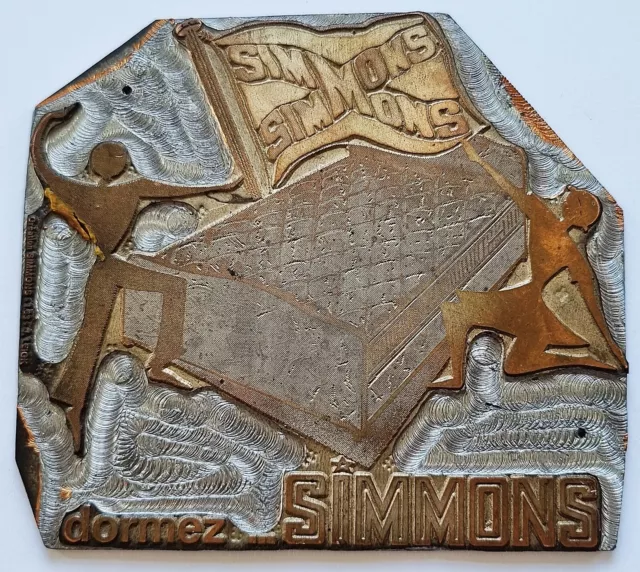 Antiker Stempel / Klischee: Art Deco Möbel - Dormez Simmons - Zink, um 1940/50