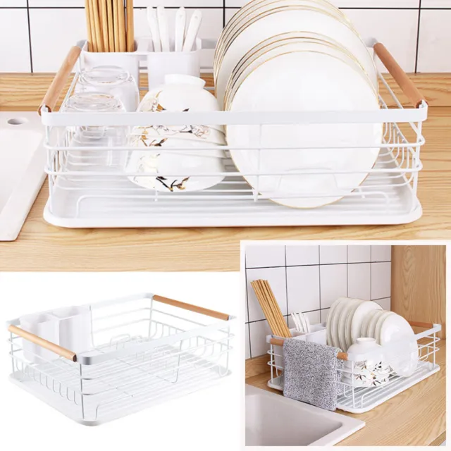 Kitchen Dish Drainer Drying Rack with Removable Drip Tray and Cutlery Holder