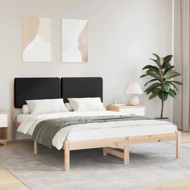 BED FRAME WITH Upholstered Headboard Black 150 x 200 cm vidaXL £202.44 ...