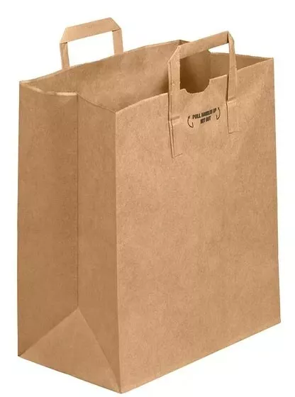 Natural Kraft Paper Flat Handle Bags 12x7x14 medium size package for 300 pcs