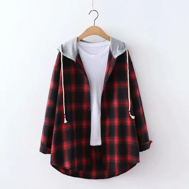 Donna Ragazze Quadri Maglia con Cappuccio Cappotto Giacca Manica Lunga Fighetto