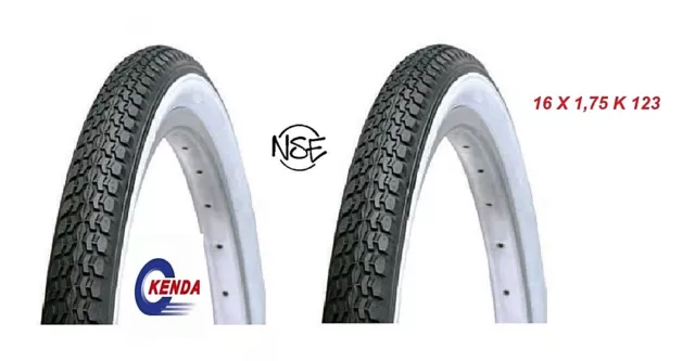 2  Copertoni-Pleumatici Per Bici Graziella 16 X 1.75 Bianco E Nero Kenda