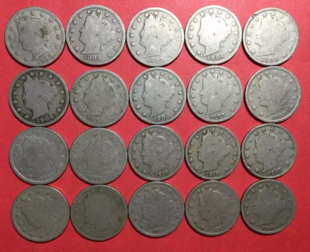 1800s-1900s US LIBERTY "V" Nickel Set of 20 Assorted Coins! Old US Coins!