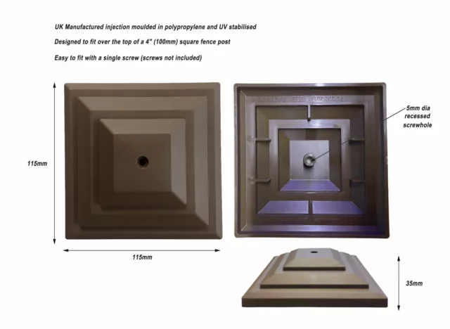 Pack of 15 Brown Plastic Fence Post Caps to fit a 4” or 100mm Fence Post. GT0050