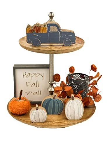 8 Piece Fall Tiered Tray Decor Set Bundle Great Fall Decorations for Home Far...
